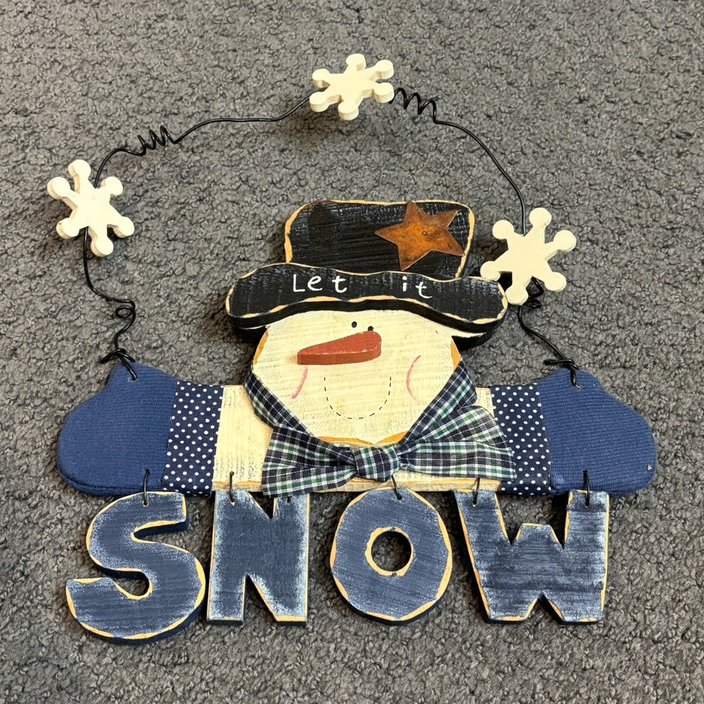 Christmas Let it Snow Snowman Wooden Hanging Sign 12.25” x 14”